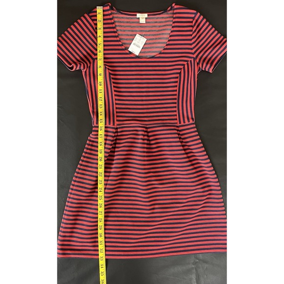 J.CREW FACTORY Striped Ponte Dress Size 4 Red Blue Short Sleeve Pleated NWT $98 - Picture 6 of 8